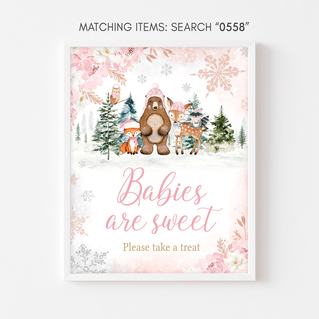 Girl Winter Woodland Baby Shower Babies are Sweet Sign