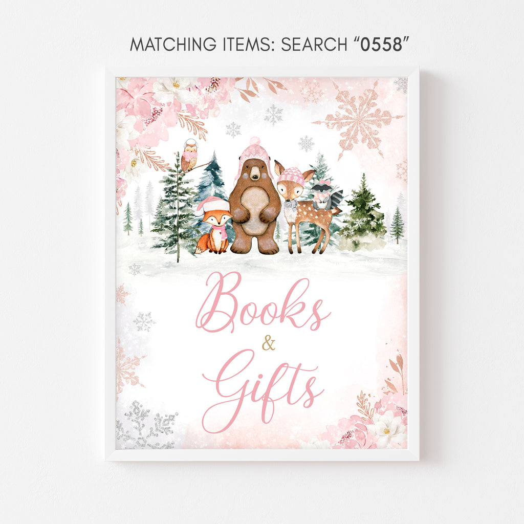 Girl Winter Woodland Baby Shower Books and Gifts Sign