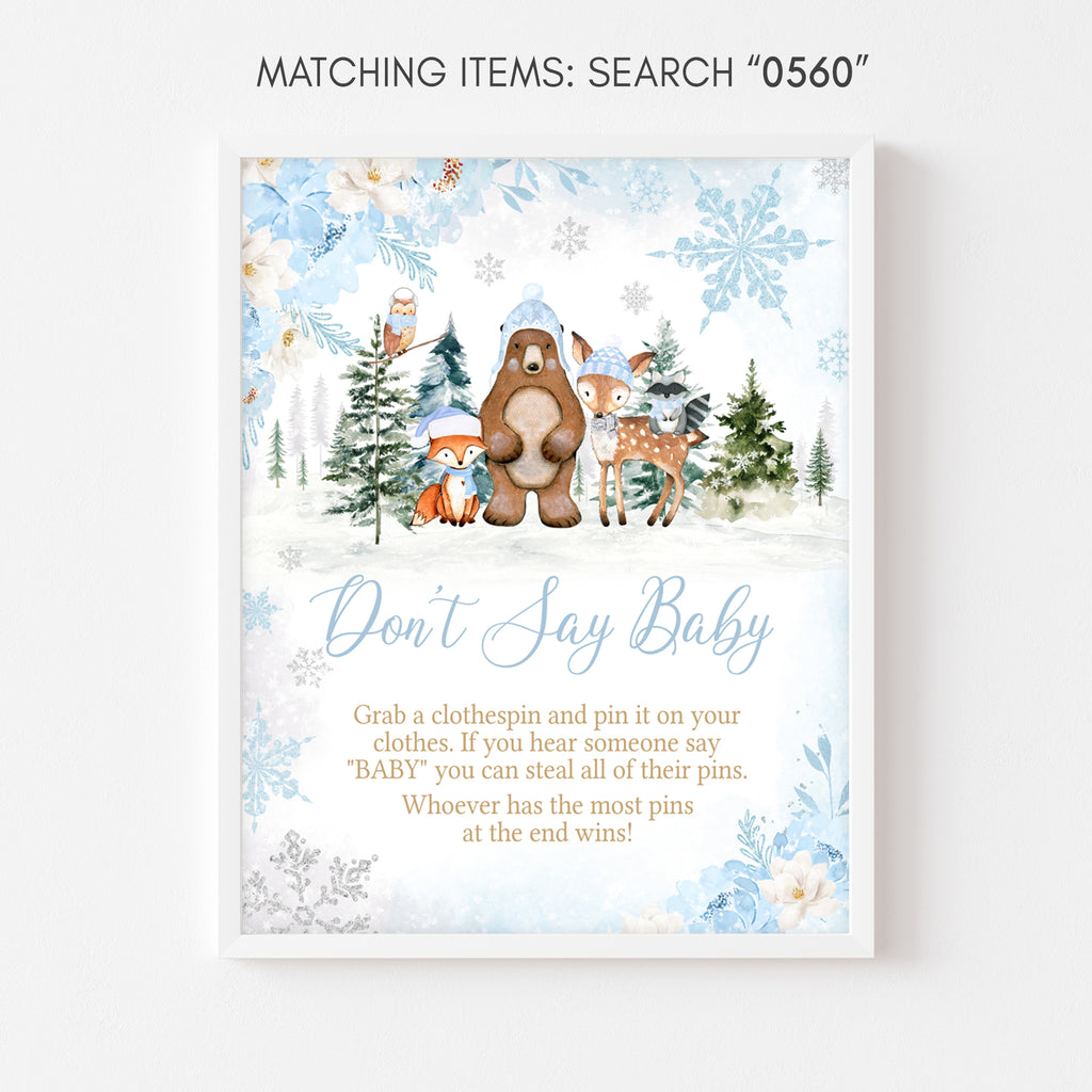 Boy Winter Woodland Baby Shower Don't Say Baby Sign