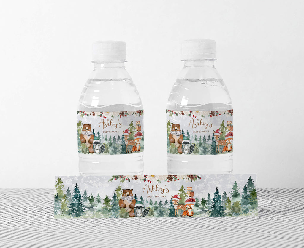 Floral Winter Woodland Baby Shower Bottle Label