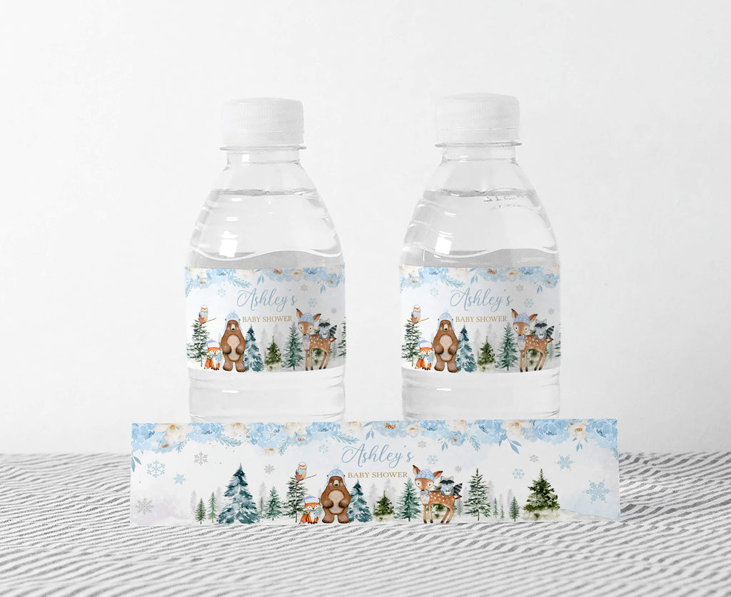 Boy Winter Woodland Baby Shower Bottle Label
