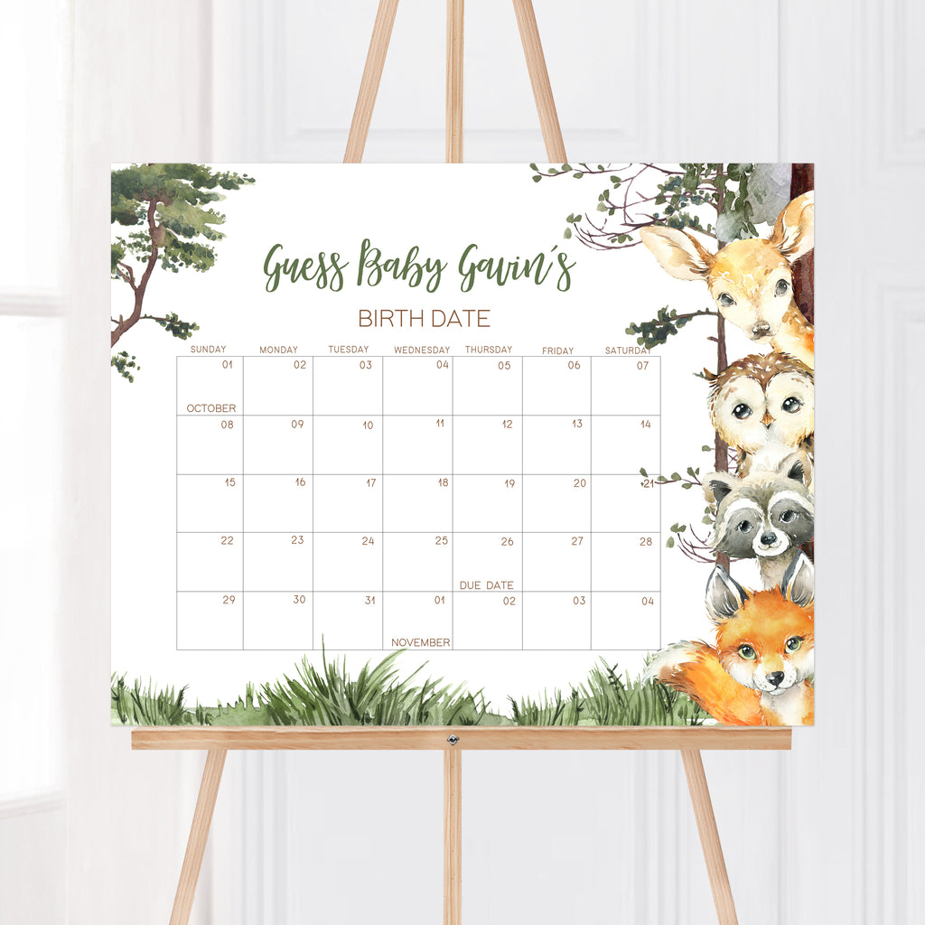 Woodland Baby Shower Due Date Calendar