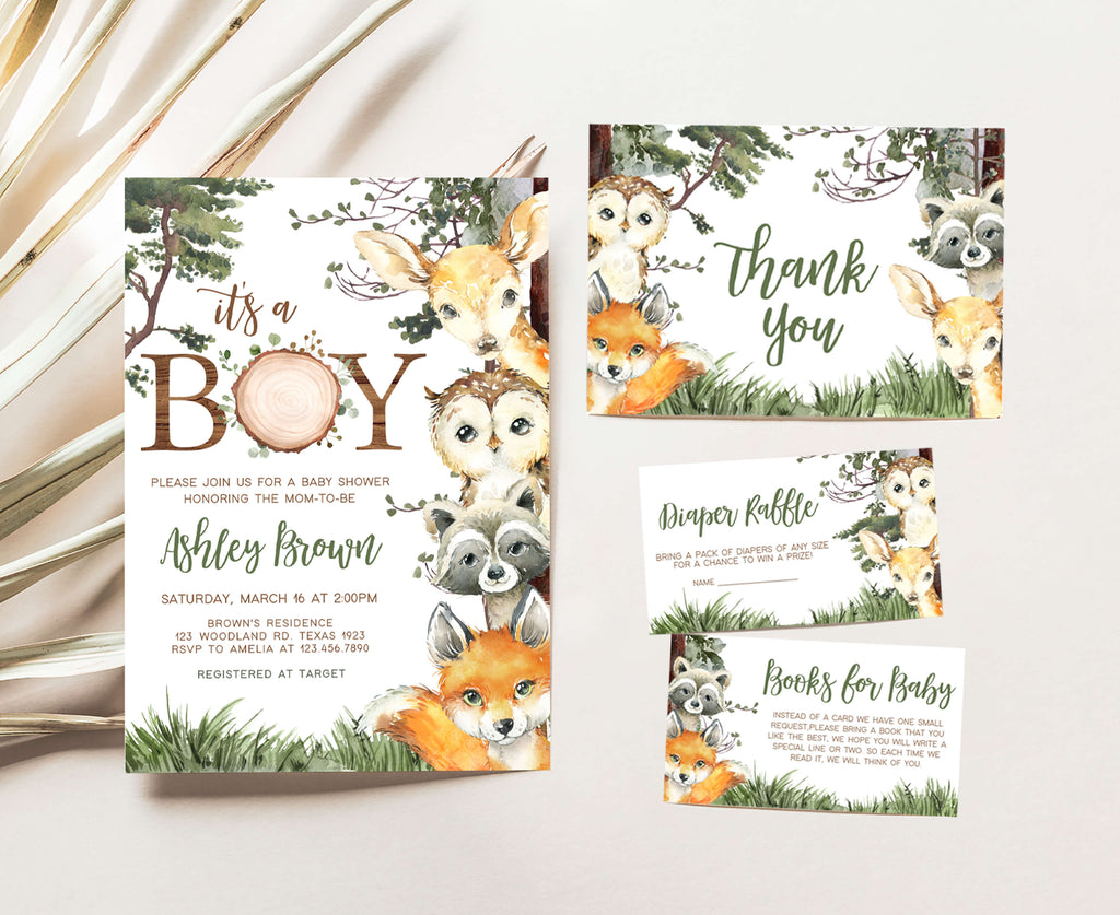 Woodland Baby Shower Invitation Set