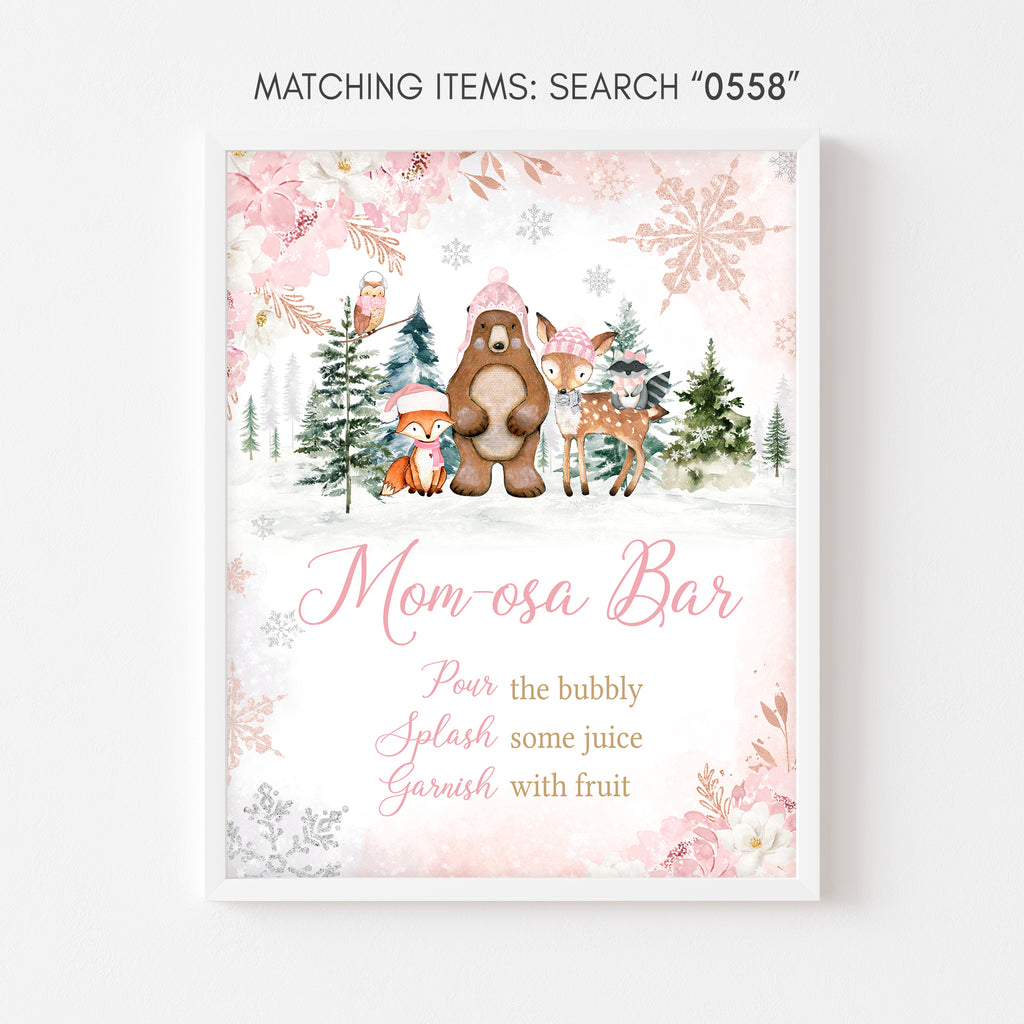 Girl Winter Woodland Baby Shower Mom Osa Bar Sign