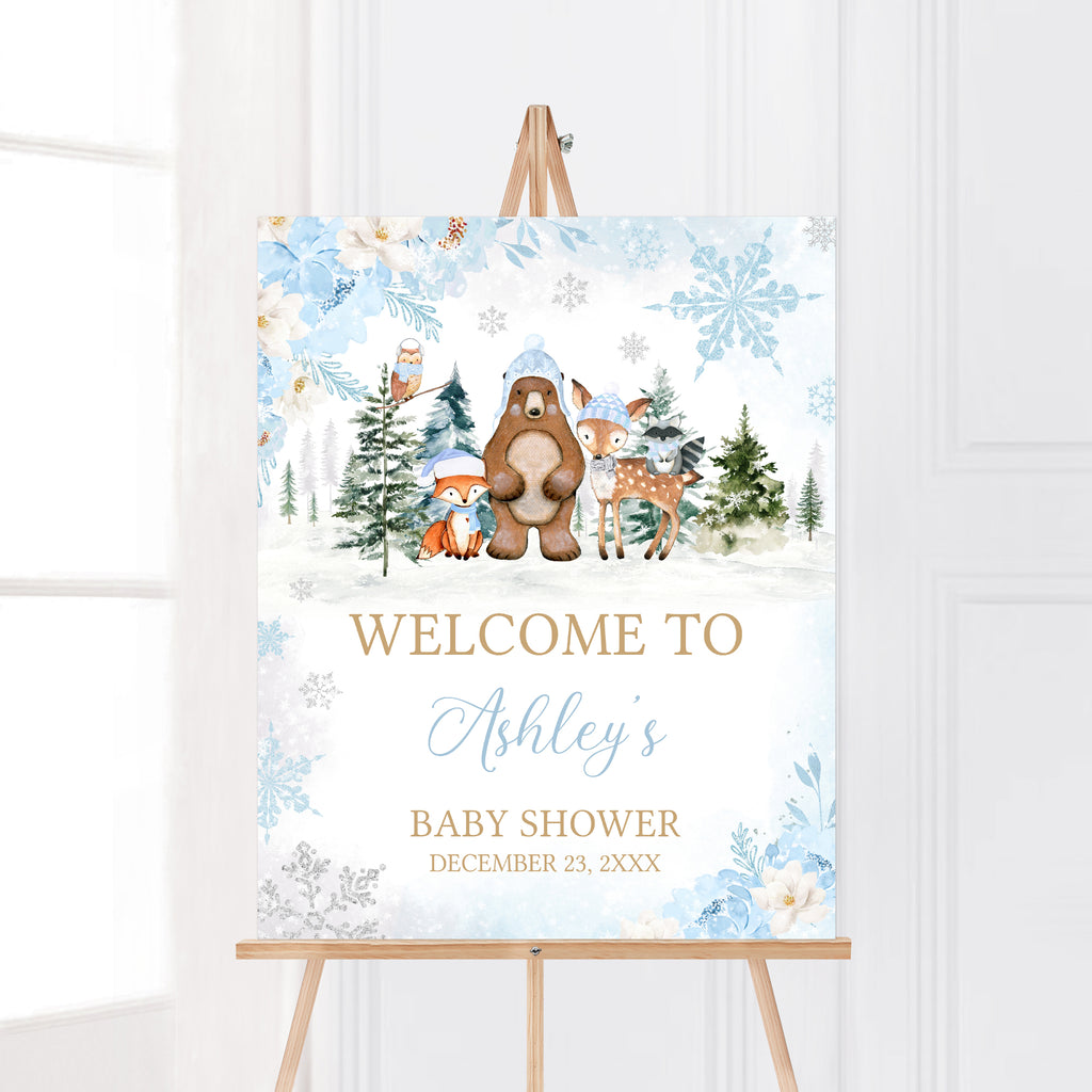 Boy Winter Woodland Baby Shower Welcome Sign